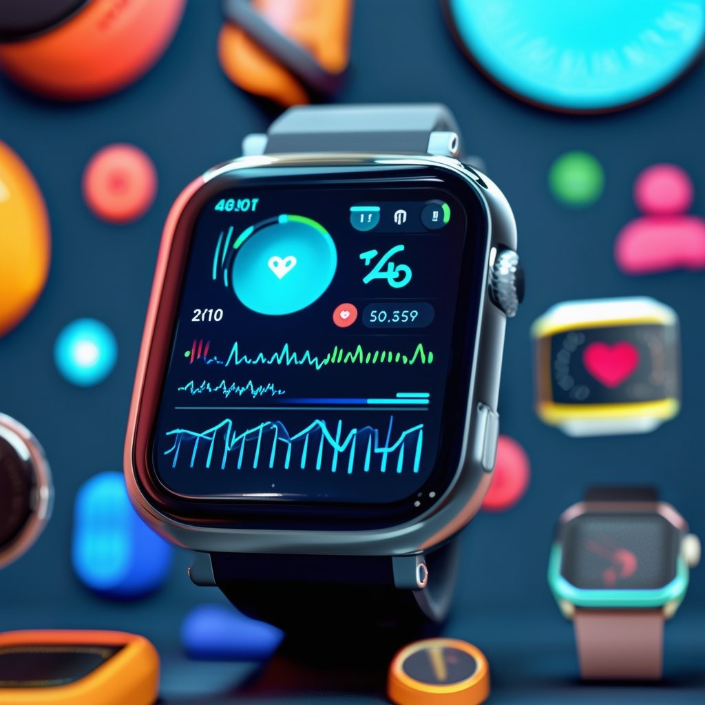 A futuristic smartwatch displaying health metrics,