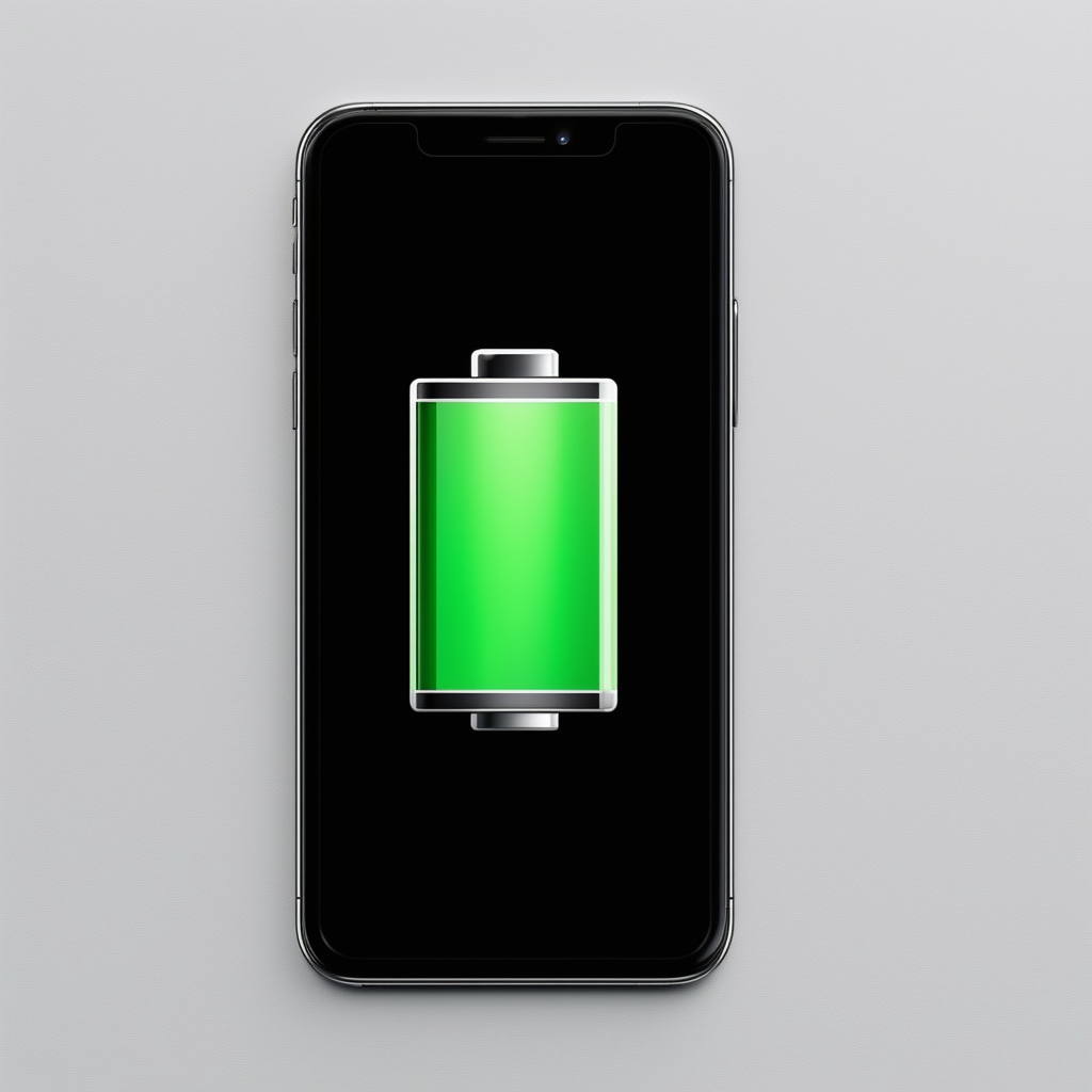 A sleek iPhone with a full battery icon displayed 